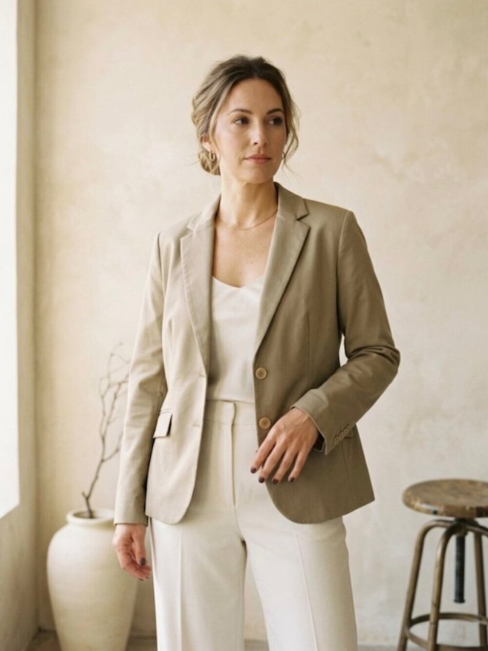 New York & Company Cotton Stretch 2 Button Tailored Khaki Blazer, Blazer Jacket